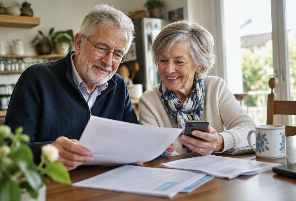 Couple de retraités comparant leur mutuelle santé